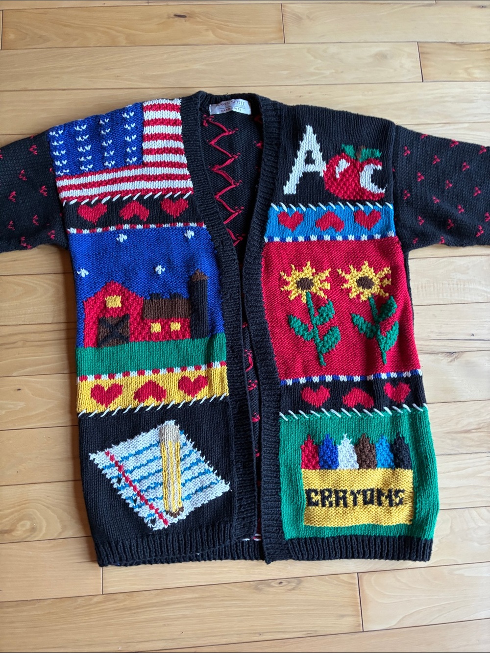 Vintage hand knit school teacher Karen Scott cardigan